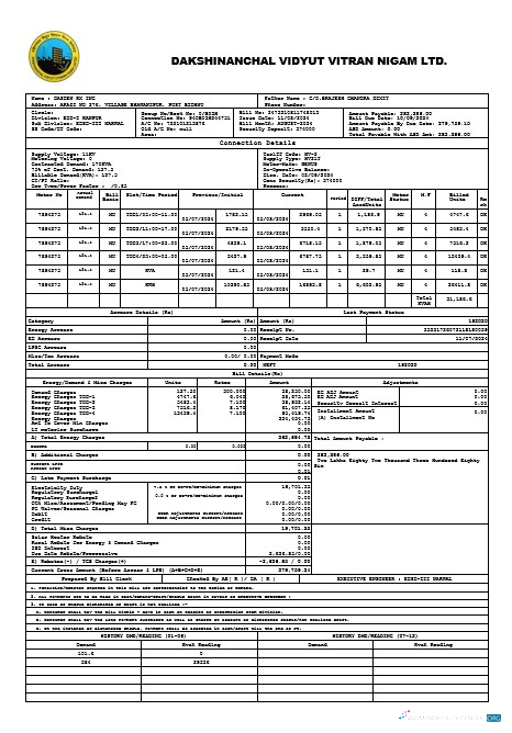 Download INDIA DVVNL business utility bill Word and PDF template Photoshop template